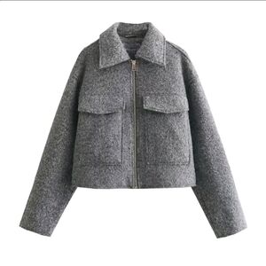 Ci Sono Gray Wool-like Cropped Jacket with Pockets